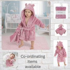 18C852: Baby Dusky Pink Hooded Dressing Gown (6-24 Months)